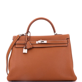Hermes Kelly Handbag Gold Clemence with Palladium Hardware 35