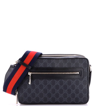 Gucci Double Zip Web Camera Shoulder Bag GG Coated Canvas Small