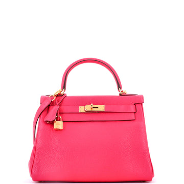 Hermes Kelly Handbag Rose Extreme Clemence with Gold Hardware 28
