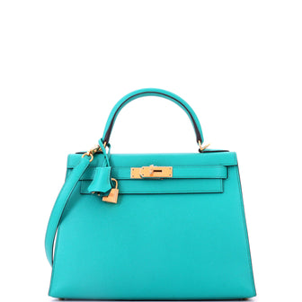 Hermes Kelly Handbag Bleu Paon Epsom with Gold Hardware 28
