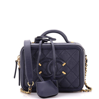 Chanel Filigree Vanity Case Quilted Caviar Small