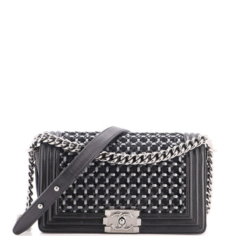 Chanel Boy Flap Bag Braided Patent and Calfskin Old Medium