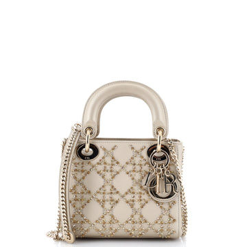Christian Dior Lady Dior Chain Bag Crystal Embellished Cannage Quilt Leather Mini
