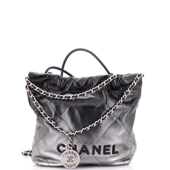 Chanel 22 Chain Hobo Quilted Metallic Degrade Calfskin Mini