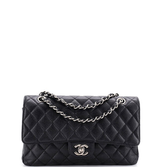 Chanel Vintage Classic Double Flap Bag Quilted Caviar Medium