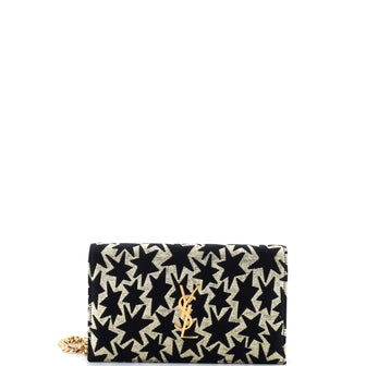 Saint Laurent Classic Monogram Wallet on Chain Woven Fabric