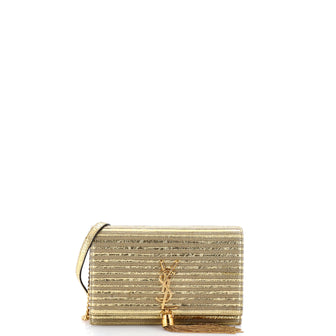Saint Laurent Classic Monogram Tassel Crossbody Bag Embellished Textured Leather Medium