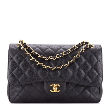Chanel Vintage Classic Double Flap Bag Quilted Caviar Jumbo