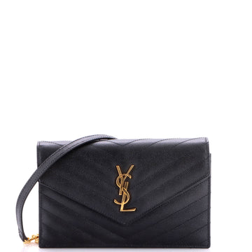 Saint Laurent Classic Monogram Wallet on Chain Matelasse Chevron Leather Small