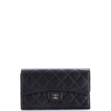 Chanel Trifold Classic Flap Wallet Quilted Caviar Long