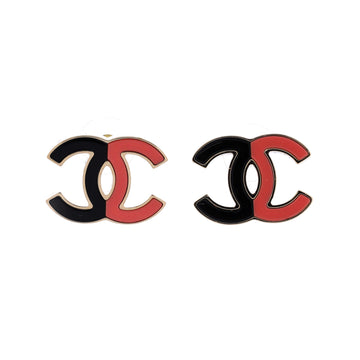 Chanel CC Stud Earrings Metal with Enamel
