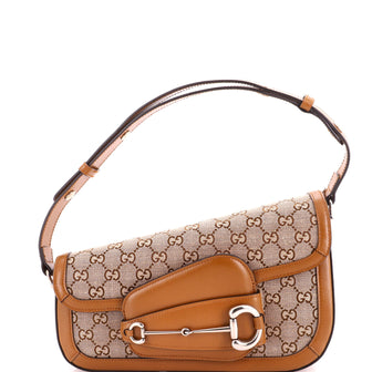 Gucci Horsebit 1955 Asymmetric Shoulder Bag GG Canvas with Leather Small