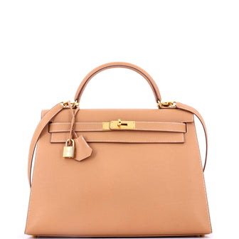 Hermes Kelly Handbag Natural Courchevel with Gold Hardware 32