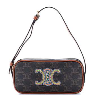 Celine Cuir Triomphe Camera Shoulder Bag Embroidered Triomphe Coated Canvas with Leather Small
