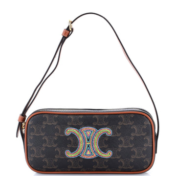 Celine Cuir Triomphe Camera Shoulder Bag Embroidered Triomphe Coated Canvas with Leather Small