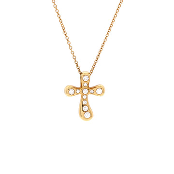 Tiffany & Co. Elsa Peretti Cross Pendant Necklace 18K Yellow Gold with Diamonds Small