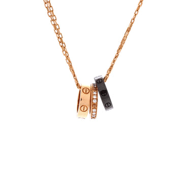 Cartier Love 3 Ring Pendant Necklace 18K Rose Gold and Ceramic with Diamonds