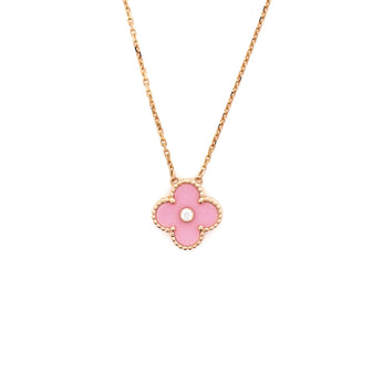 Van Cleef & Arpels Vintage Alhambra Pendant Necklace 18K Rose Gold and Pink Sevres Porcelain with Diamond