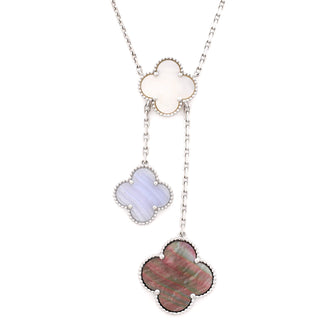 Van Cleef & Arpels Magic Alhambra 6 Motifs Necklace 18K White Gold with Mother of Pearl and Chalcedony
