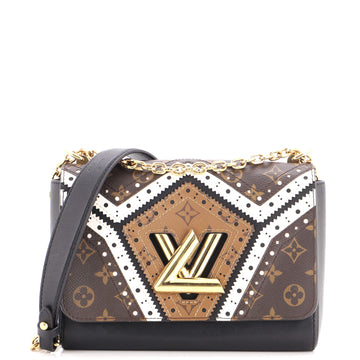 Louis Vuitton Twist Handbag Limited Edition Brogue Reverse Monogram Canvas and Leather MM