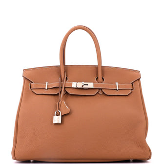Hermes Birkin Handbag Gold Togo with Palladium Hardware 35