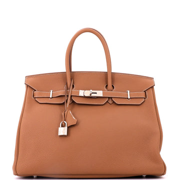 Hermes Birkin Handbag Gold Togo with Palladium Hardware 35