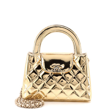 Chanel Kelly Top Handle Shopping Bag Quilted Metallic Lambskin Mini