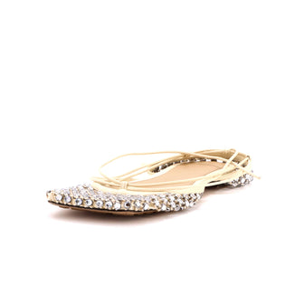 Bottega Veneta Women's Sparkle Stretch Lace Up Flat Sandals Crystal Embellished Mesh and Leather