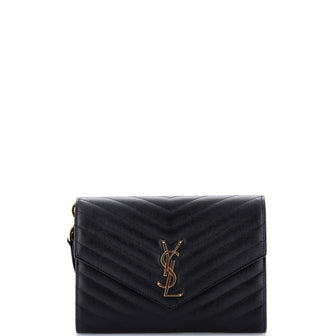 Saint Laurent Classic Monogram Envelope Wristlet Clutch Matelasse Chevron Leather