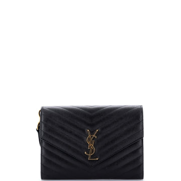 Saint Laurent Classic Monogram Envelope Wristlet Clutch Matelasse Chevron Leather