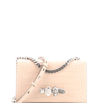 Alexander McQueen Jewelled Flap Satchel Crocodile Embossed Leather Medium