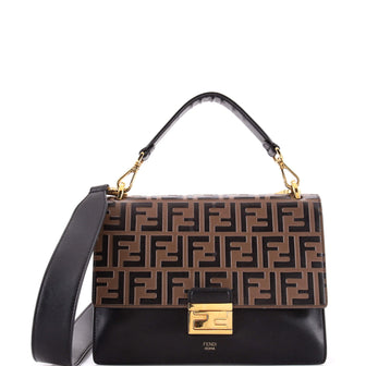 Fendi Kan U Shoulder Bag Zucca Embossed Leather Medium
