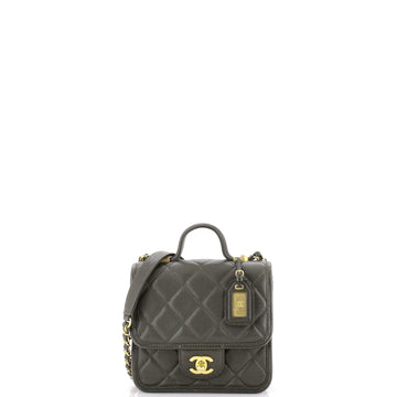 Chanel School Memory Top Handle Flap Bag Quilted Caviar Mini