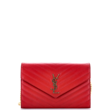 Saint Laurent Classic Monogram Wallet on Chain Matelasse Chevron Leather Medium