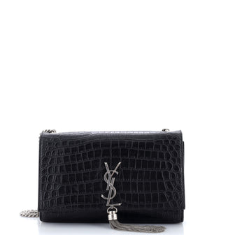 Saint Laurent Classic Monogram Tassel Crossbody Bag Crocodile Embossed Leather Medium