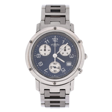 Hermes Clipper Chronograph Quartz Watch Stainless Steel 38