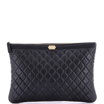 Chanel Boy O Case Clutch Quilted Caviar Large