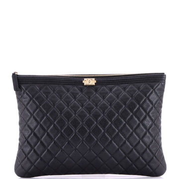 Chanel Boy O Case Clutch Quilted Caviar Large