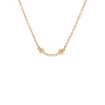 Tiffany & Co. T Smile Pendant Necklace 18K Rose Gold with Diamonds Mini