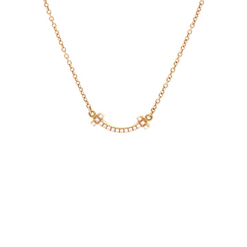Tiffany & Co. T Smile Pendant Necklace 18K Rose Gold with Diamonds Mini