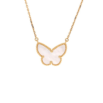 Van Cleef & Arpels Lucky Alhambra Butterfly Pendant Necklace 18K Yellow Gold with Mother of Pearl