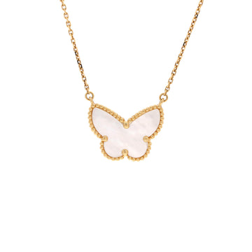 Van Cleef & Arpels Lucky Alhambra Butterfly Pendant Necklace 18K Yellow Gold with Mother of Pearl