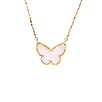 Van Cleef & Arpels Lucky Alhambra Butterfly Pendant Necklace 18K Yellow Gold with Mother of Pearl