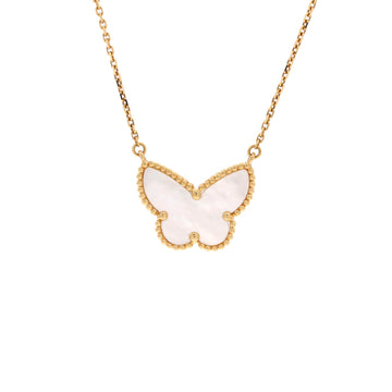Van Cleef & Arpels Lucky Alhambra Butterfly Pendant Necklace 18K Yellow Gold with Mother of Pearl