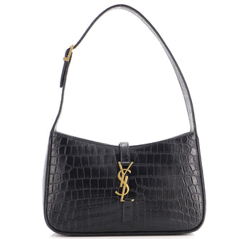Saint Laurent Le 5 a 7 Hobo Crocodile Embossed Leather Small