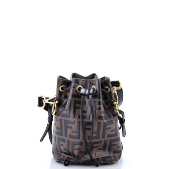 Fendi Mon Tresor Bucket Bag Zucca Embossed Leather Mini