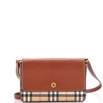 Burberry Hampshire Shoulder Bag Leather and Vintage Check Canvas Small
