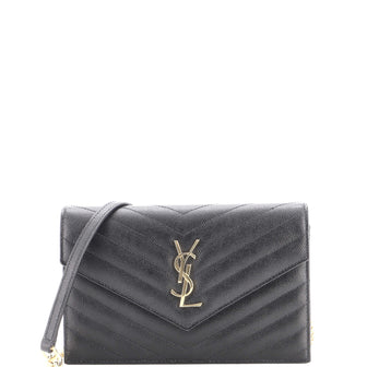 Saint Laurent Classic Monogram Wallet on Chain Matelasse Chevron Leather Small
