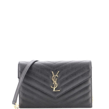 Saint Laurent Classic Monogram Wallet on Chain Matelasse Chevron Leather Small