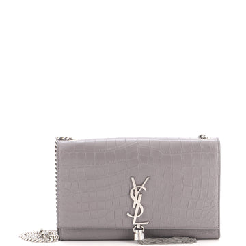Saint Laurent Classic Monogram Tassel Crossbody Bag Crocodile Embossed Leather Medium